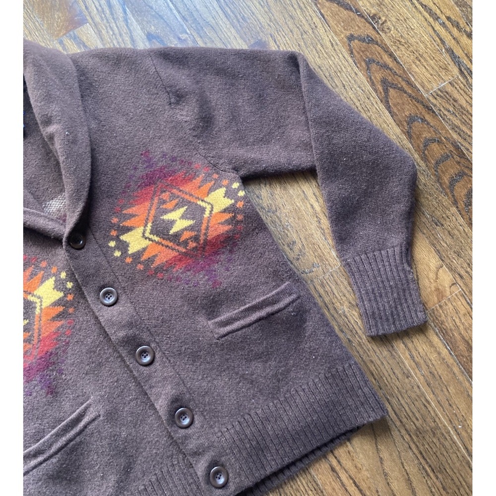 Pendleton Cardigan Sweater Womens XS Shawl Collar Aztec 100% Wool Chimayo Brown - Picture 3 of 9